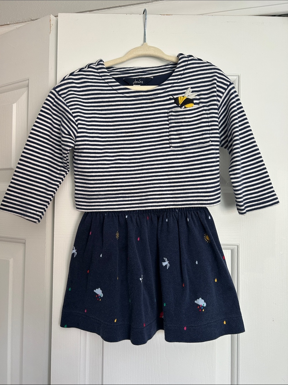 Joules Navy & White Striped Top Navy Skirt Rain Drop Print Dress